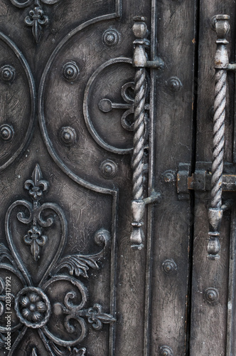 Closeup detail of the old wooden door
