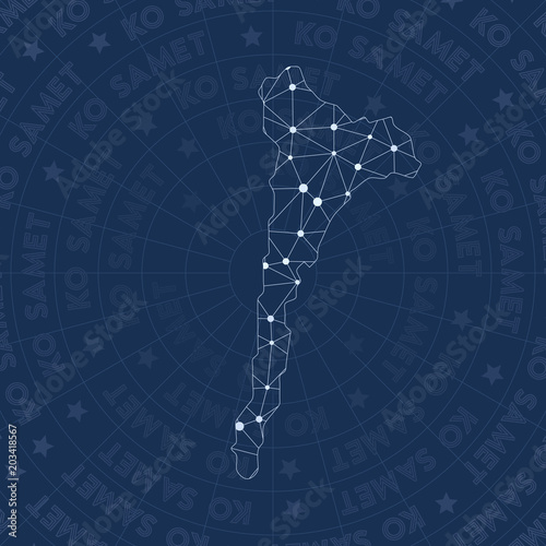 Ko Samet network, constellation style island map. Admirable space style, modern design. Ko Samet network map for infographics or presentation.