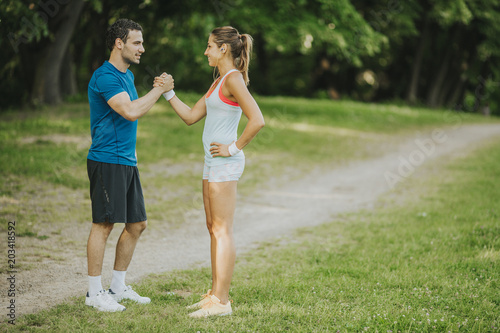 Young couple taking exercise