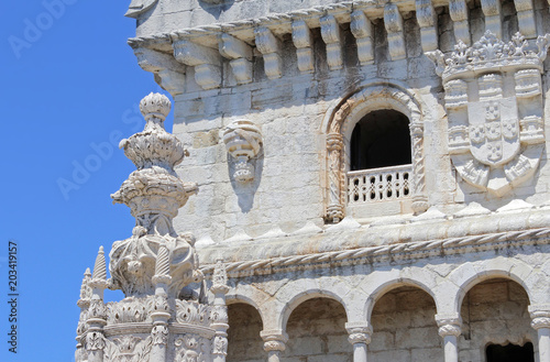 Detail of Belém Tower in Lisbon, Portugal