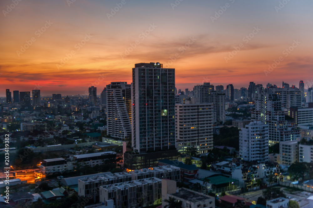 Bangkok, Thailande, vue coucher soleil capitale