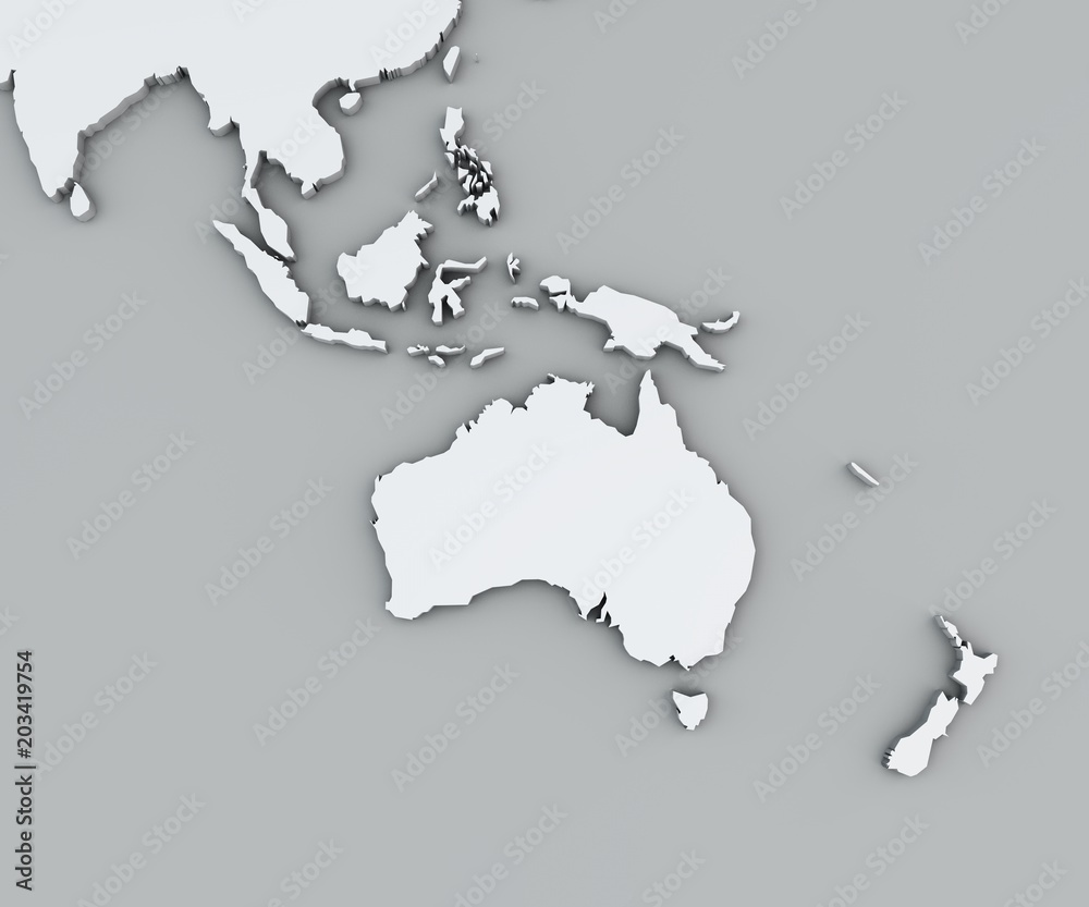 Cartina dell’Oceania, bianca, cartina geografica. Cartografia, atlante geografico