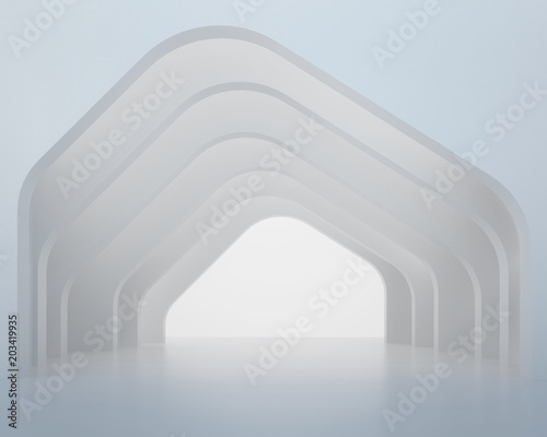Fototapeta Naklejka Na Ścianę i Meble -  3d illustration. Three dimensional white composition based on curve arches in perspective. Architectural background, render
