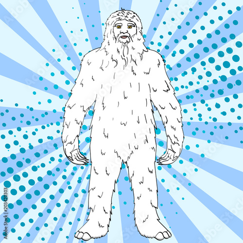 Pop art background vector Nepal, Yeti, Abominable Snowman. Color comic book style imitation big foot