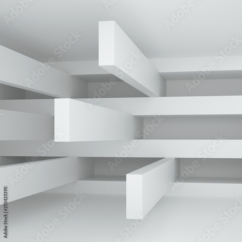 3d illustration. White Abstract three-dimensional composition of horizontal intersecting lines. Architectural background, render.
