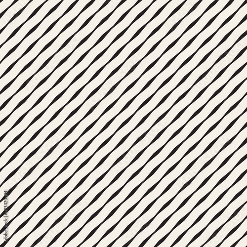 Vector Seamless Black and White Hand Drawn Wavy Lines Pattern