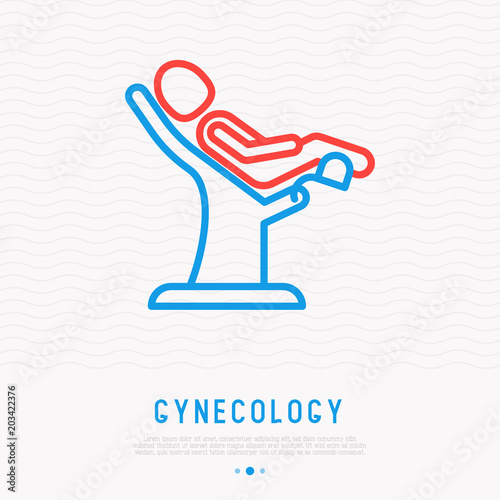 Gynecological chair thin line icon. Modern vector illustration of medical equipment.
