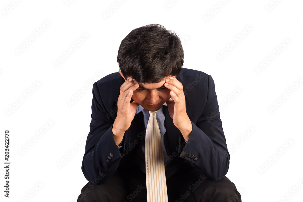 Businessmen show their gestures, hands on their heads, expressing their thoughts or being stressed. Businessmen show their gestures, hands on their heads, expressing their thoughts or being stressed.