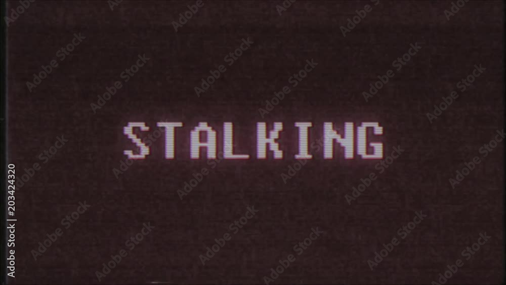 retro videogame STALKING word text computer tv glitch interference noise screen animation seamless loop New quality universal vintage motion dynamic animated background colorful joyful video m