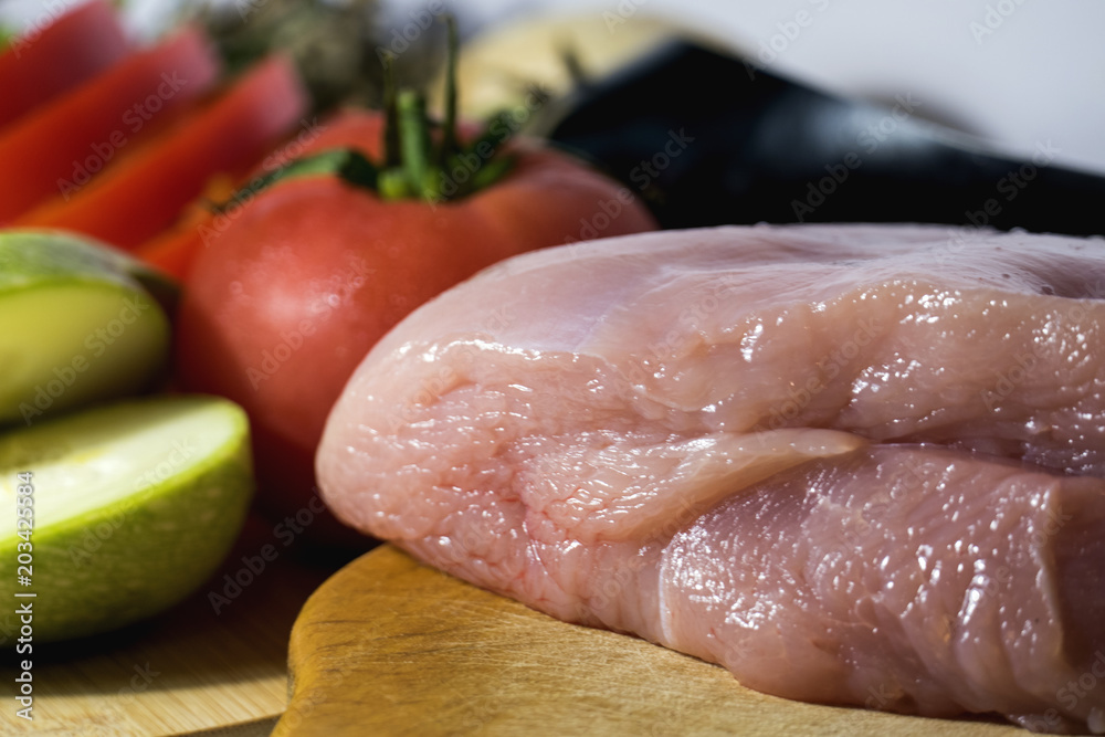 Raw meat with vegetables