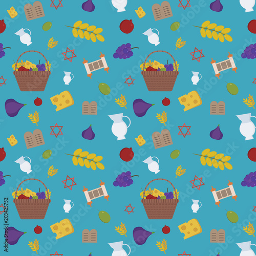 Shavuot holiday flat design icons seamless pattern