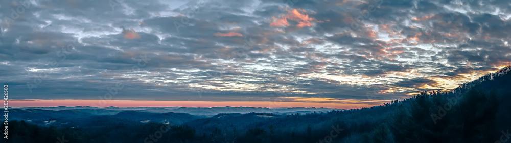 smoky mountains blue ridge panorama at sunset