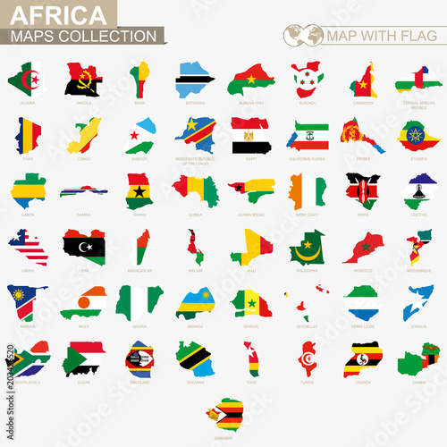 Map with flag African countries collection.