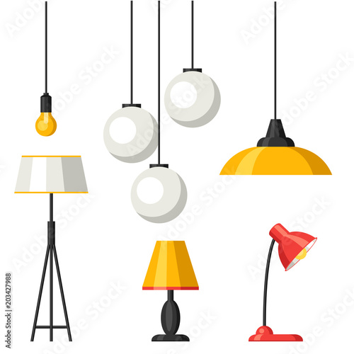 Set of lamps. Furniture chandelier, floor and table lamp photo