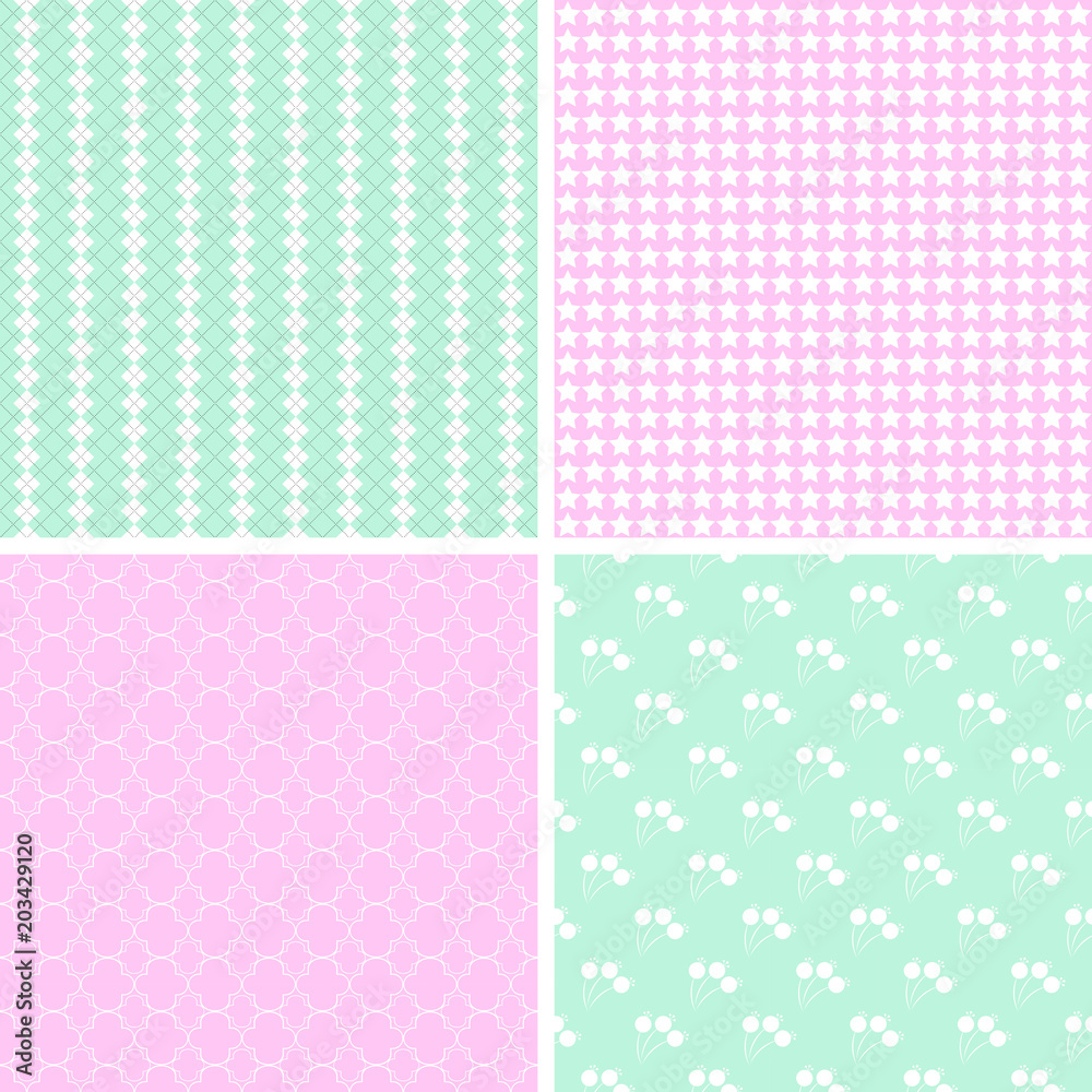 4 Cute different vector seamless patterns.