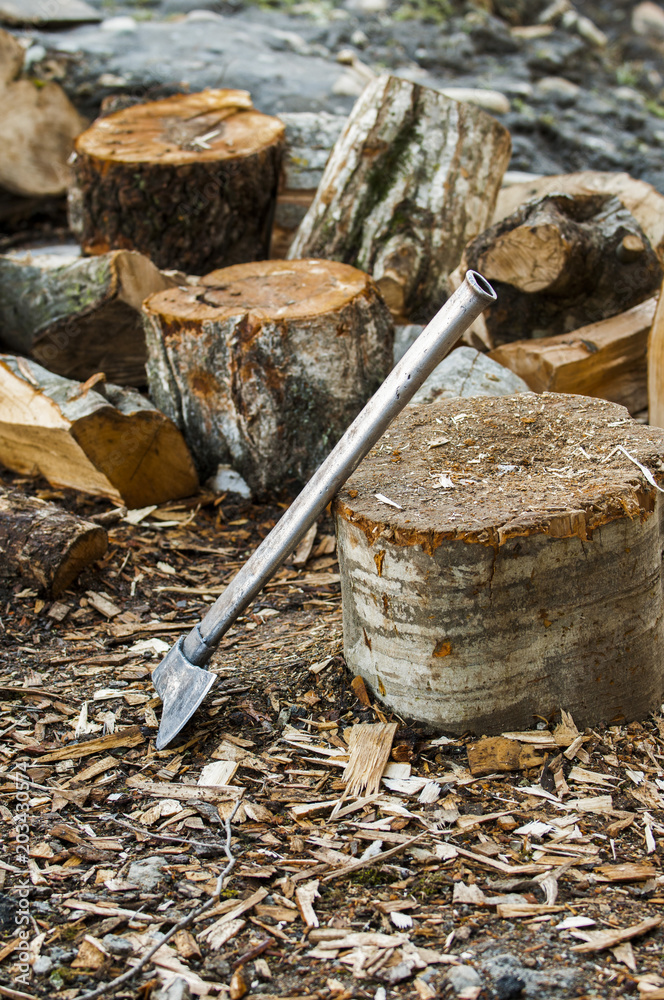 Obraz premium Metal axe for cutting logs