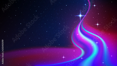 The flow of abstract energy in outer space, northern lights, on the background of the starry sky