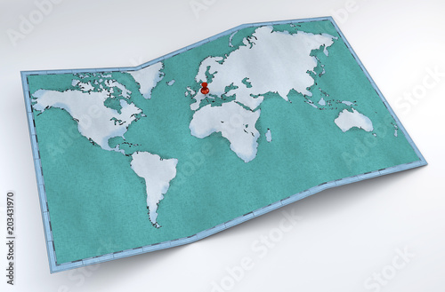 Cartina mondo, disegnata illustrata pennellate, cartina geografica, fisica. Segnaposto sulla mappa