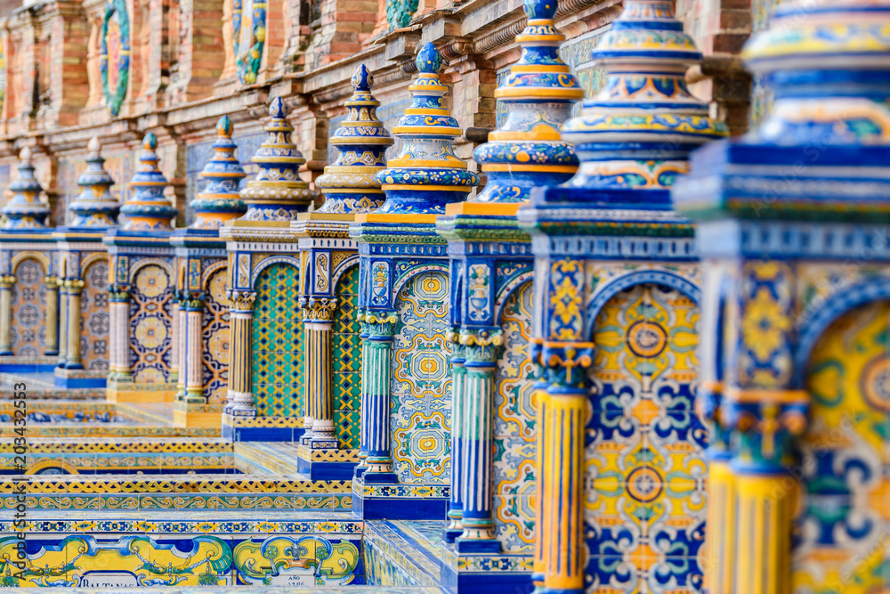 Obraz premium ornament tiles at plaza de españa in Seville , Spain