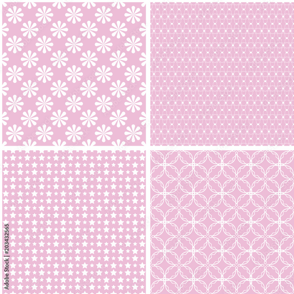 4 Cute different vector seamless patterns. 4 Cute different vector seamless patterns.