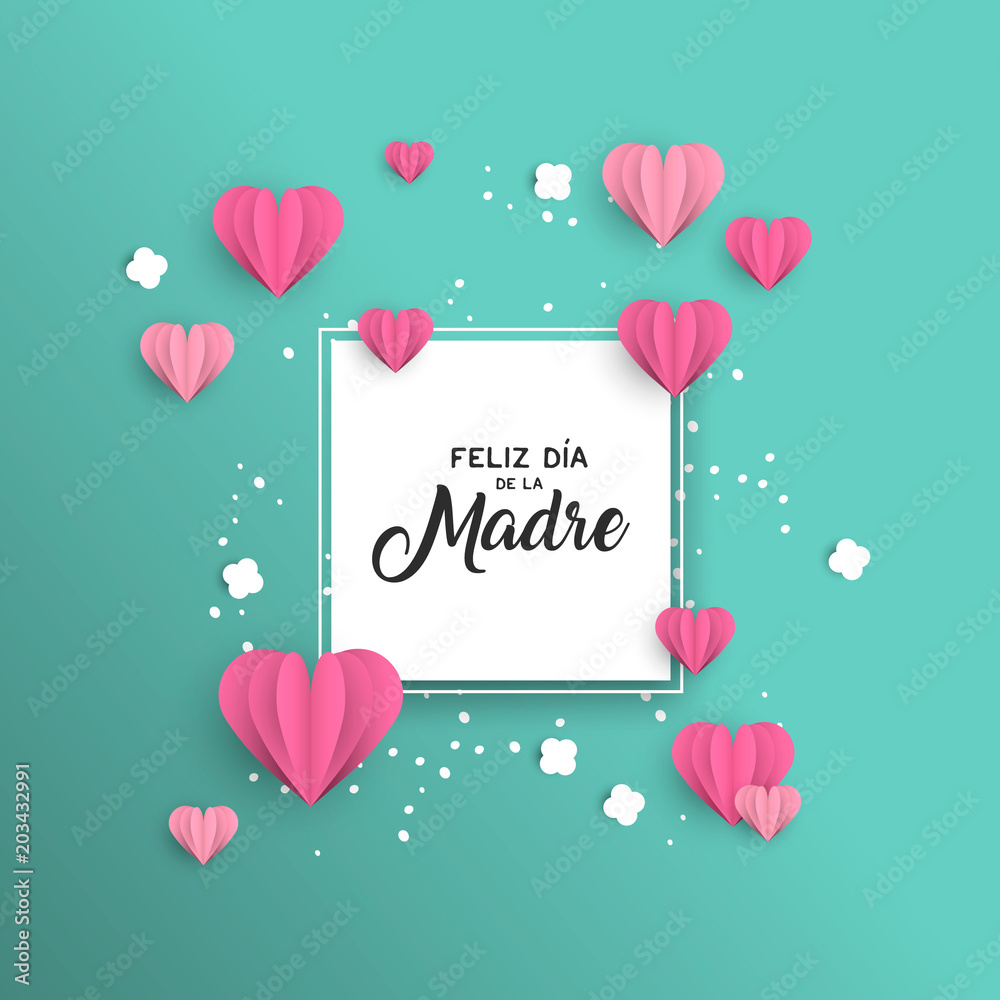 Happy mother day paper cut spanish card template