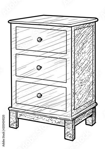 Nightstand illustration, drawing, engraving, ink, line art, vector
