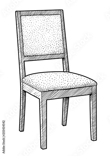 Wooden chair illustration, drawing, engraving, ink, line art, vector