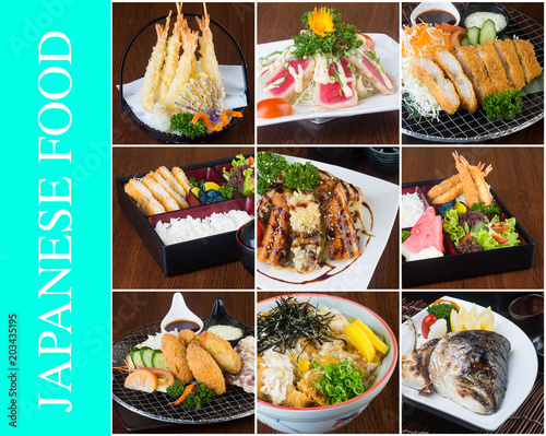 japanese food collage on the background