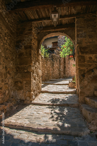 Close-up of stone staircase and arch in an alleyway, at the gorgeous medieval hamlet of Les Arcs-sur-Argens, near Draguignan. Located in the Provence region, Var department, southeastern France