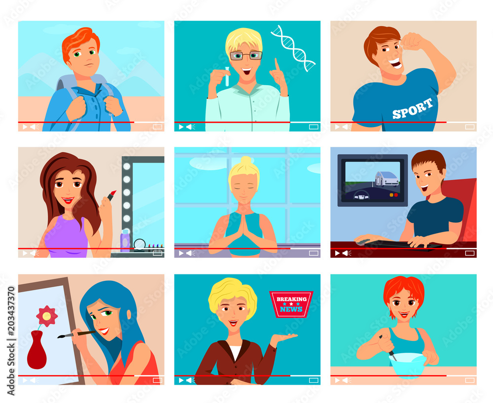 Video Bloggers Characters Flat Set