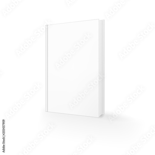 Vector realistic image of blank book cover, arranged vertically, view in perspective. Isolated on white. A mock-up (layout) of a book, a template for design. Vector EPS 10.