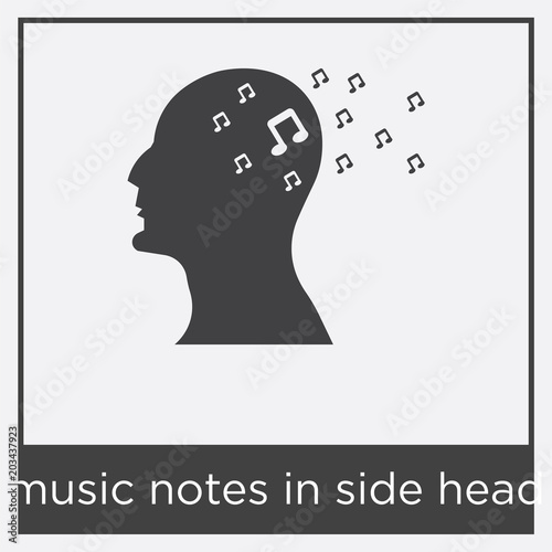 music notes in side head icon isolated on white background