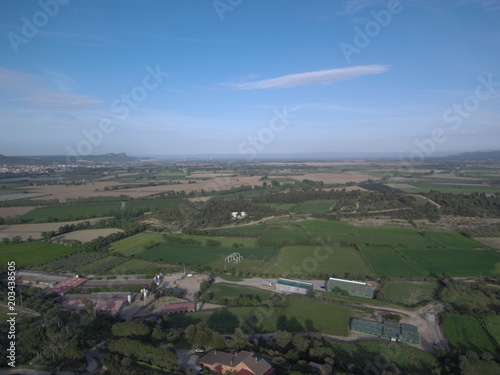 Drone en Torroella de Montgri  pueblo del Ampurdan en Girona  Costa Brava  Catalu  a Espa  a . Fotografia aerea con Dron.