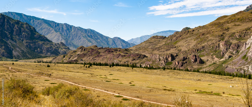 Beautiful view of the mountain valley with diverse landscape