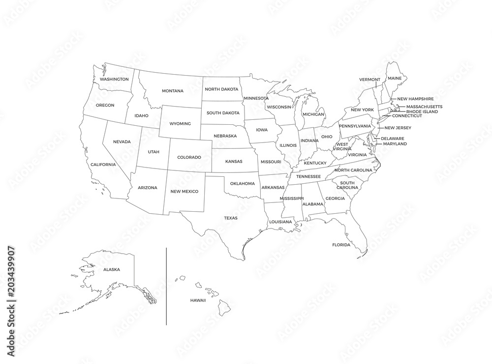 United States Of America USA States Map Line Vector Stock Vector 1000 F 203439907 1x36l3cU6tvKJBnrRXFh6l1IUwVRfMSX 