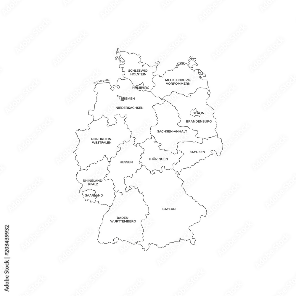 Germany Regions Map Line Vector