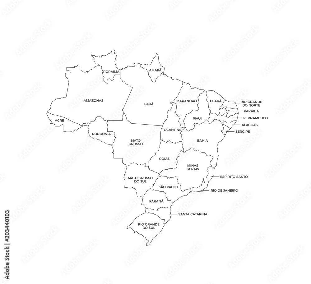 Brazil Regions Map Line Vector