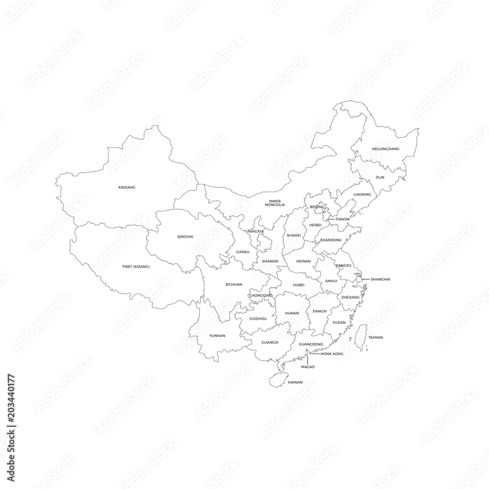 China Regions Map Line Vector