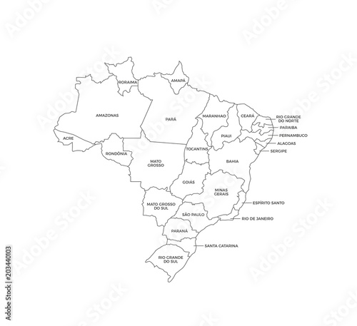 Brazil Regions Map Line Vector