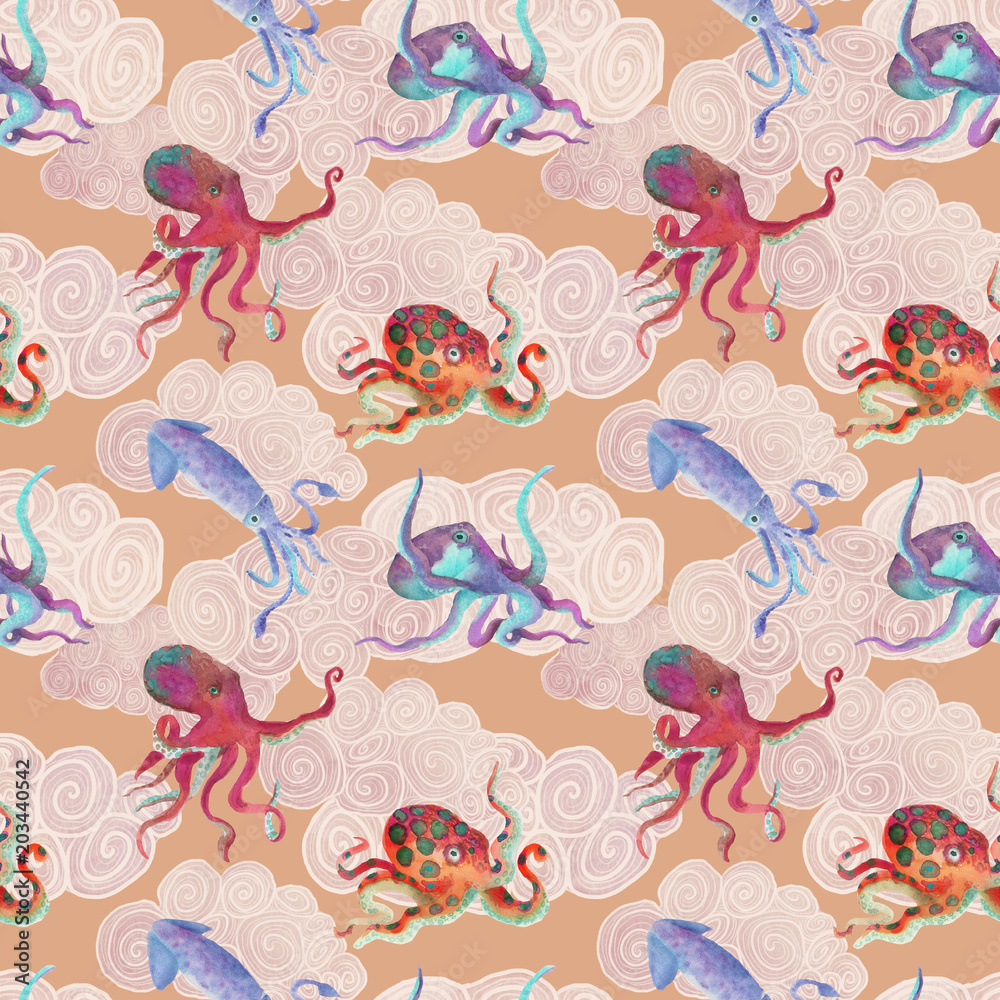 Seamless background with octopuses Seamless background with octopuses