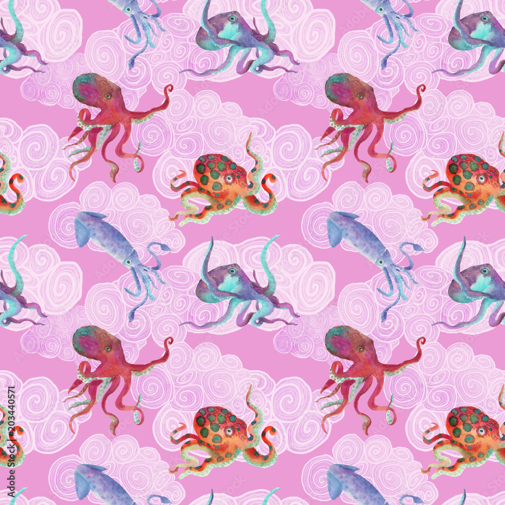 Fototapeta premium Seamless background with octopuses