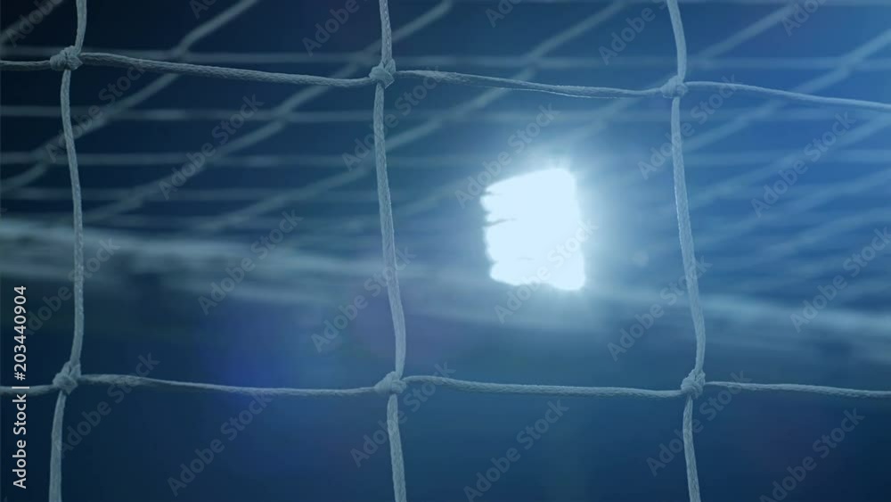 Background of football/soccer/sports stadium lights agains dark sky, net in front, 4k