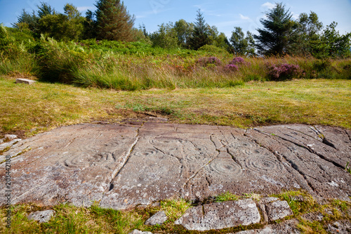 Cup and rings marked stone at Cairnbaan prehistoric site Argyll and Bute Scotland UK