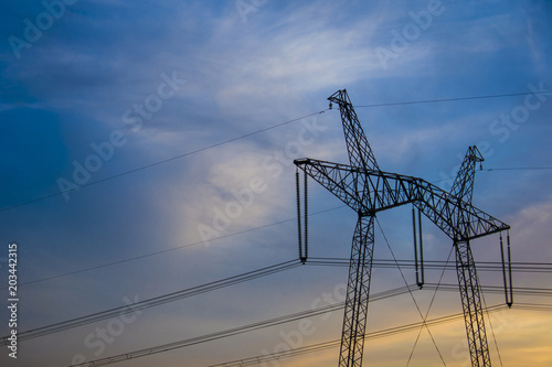 High stability of the country is the development of the Electric Power. Landscape with elements of buildings for the transmission of electrical energy