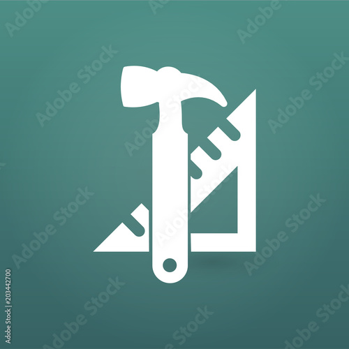 Instruments icon. hummer and triangle ruler. Tools icon. Work. Vector illustration isolated on modern background.