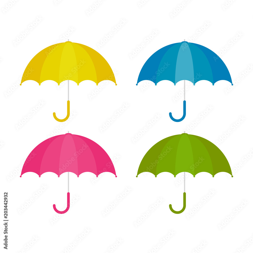 Vector Illustration. Set of umbrellas. Umbrellas isolated on white background. Umbrella in cartoon style for design