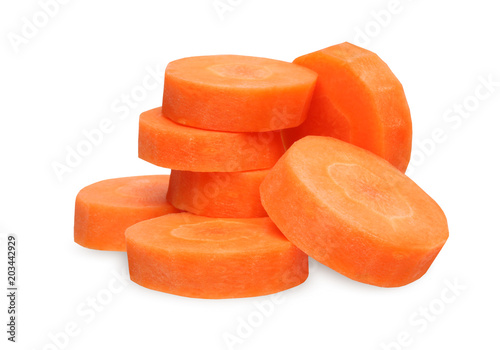 Slices of carrots isolated on a white background.