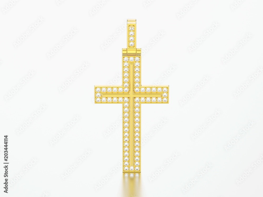 3D illustration gold decorative diamond cross pendant