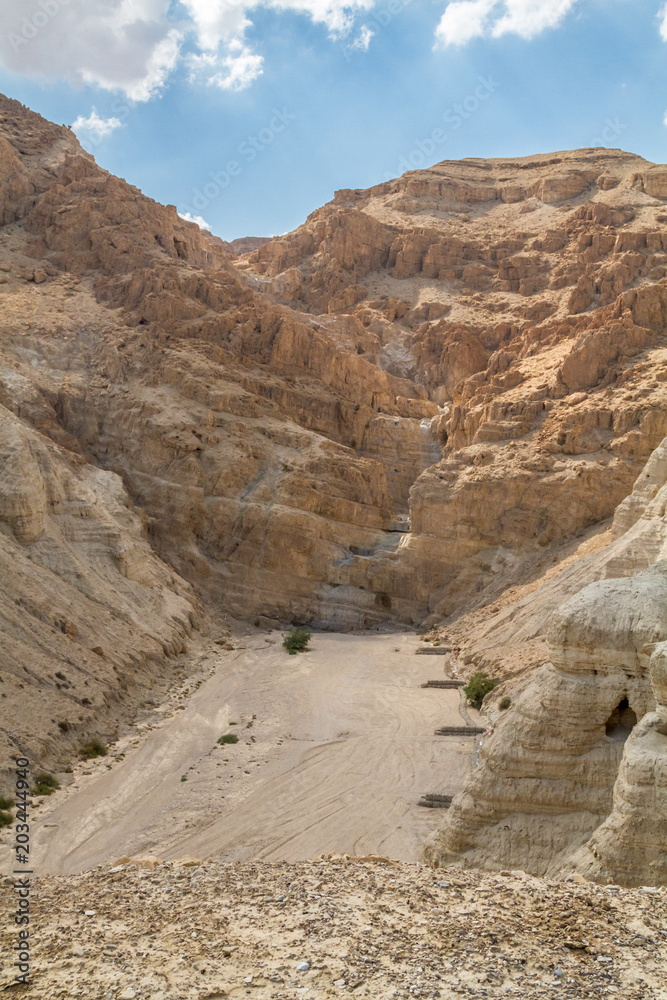 Dry riverbed in Judaean desert near Dead sea, Israel