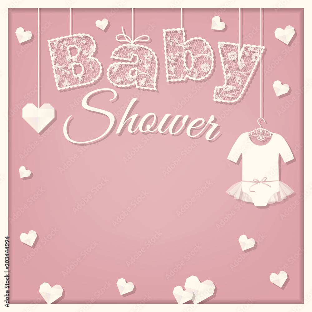 baby shower card. lace font. girl